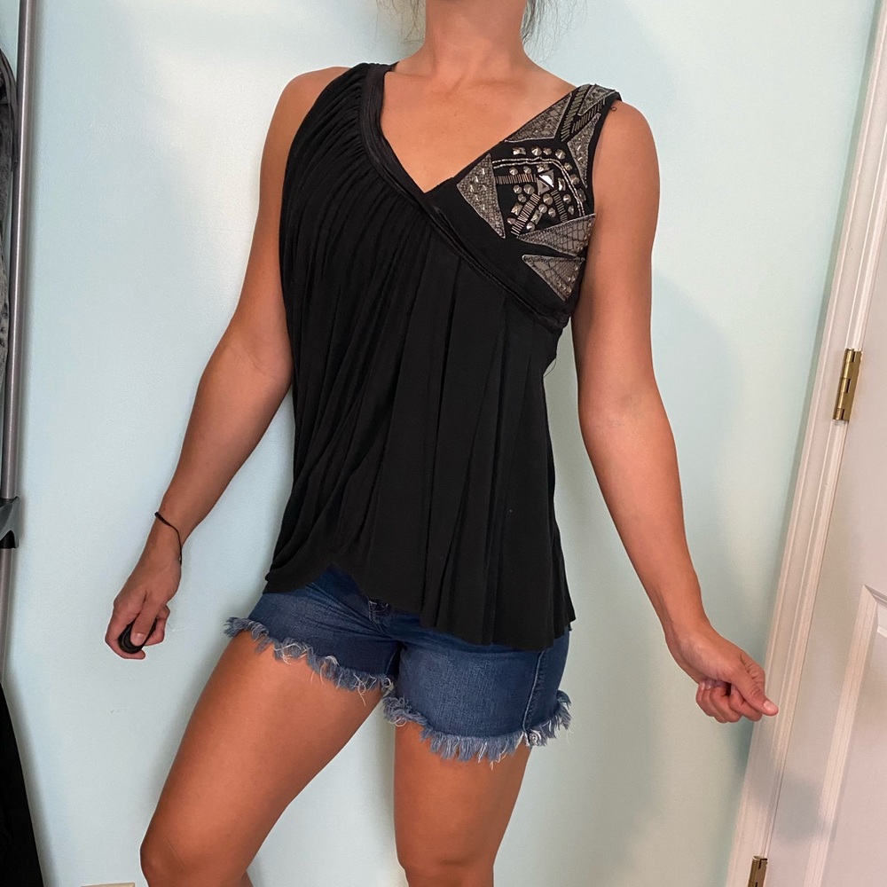 EUC Miss Me asymmetrical studded top